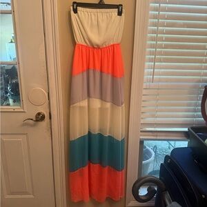 Colorful Strapless Maxi Dress